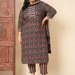 Vbuyz Plus Size Ethnic Motifs Printed Gotta Patti Straight Kurta With Trousers & Dupatta-picture-28