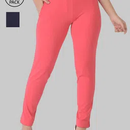 Dollar Missy Women Pack of 2 Navy Blue Relaxed Wrinkle Free Cotton Trousers-image-46