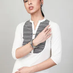 BARARA ETHNIC Women White & Black Yoke Design Pure Cotton Kurta with Palazzos-picture-36