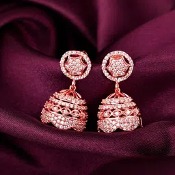 GIVA Rose Gold & White Rose Gold Plated Contemporary Jhumkas Earrings-picture-14
