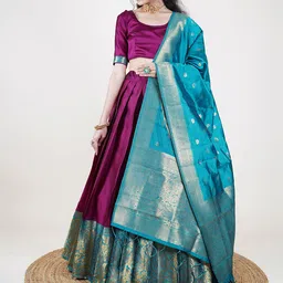 Fabcartz Woven Design Semi-Stitched Lehenga & Unstitched Blouse With Dupatta-image-49