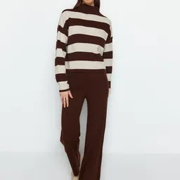 Trendyol Striped High Neck Acrylic Sweatshirt With Trousers-picture-21