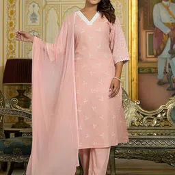 Varanga Floral Embroidered Chikankari Straight Kurta With Trousers & Dupatta-image-8