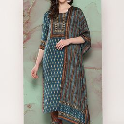 Nayam By Lakshita Floral Printed Straight Kurta With Trousers & Dupatta-picture-35