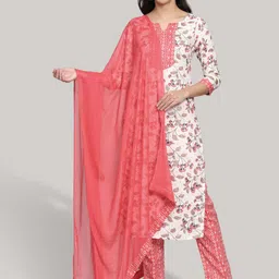 Anuthi Women Pink Floral Printed Kurta with Trousers & With Dupatta-picture-24