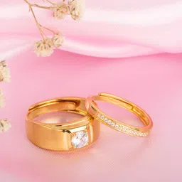 Zavya Unisex Set Of 2 Gold-plated Cubic Zirconia-studded Adjustable Couple  Rings-picture-39