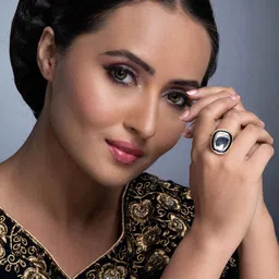 Sukkhi Gold-Plated Blue & White Kundan-Studded Meenakari Adjustable Finger Ring-image-53