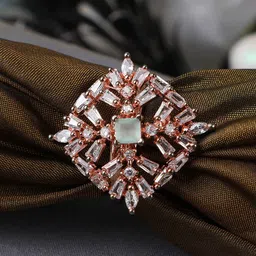 Bhana Fashion Rose Gold-Plated White & Green AD-Studded Adjustable Finger Ring-picture-29