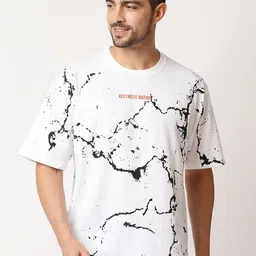 AESTHETIC NATION Men White Printed ClimaCool Cotton Oversize Marble Tshirt-picture-13