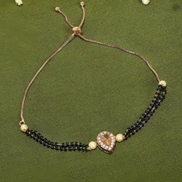 ZINU Rose Gold-Plated & White CZ-Studded & Black Beaded Mangalsutra Bracelet-picture-14