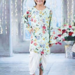 Little Bansi Boys Floral Printed Regular Gotta Patti Pure Cotton Kurta with Dhoti Pant-picture-10