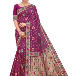 MANVAA Ethnic Motifs Woven Design Zari Kanjeevaram Saree-image-85