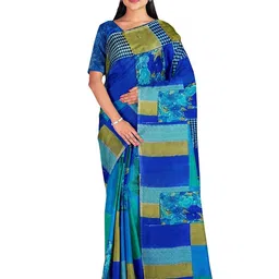 KALINI Blue & Beige Colourblocked Pure Georgette Fusion Dharmavaram Saree-picture-34