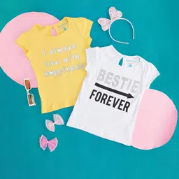 Pantaloons Junior Girls Pack Of 2 Typography Printed Cap Sleeve Cotton T-shirt-picture-12