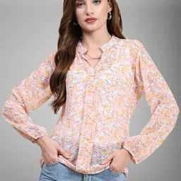 BAESD Floral Printed Mandarin Collar Georgette Shirt-Style Top-picture-17