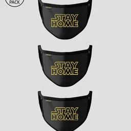 Bewakoof Unisex Pack Of 3 Black Printed 3-Ply Cotton Protective Outdoor Masks-picture-42