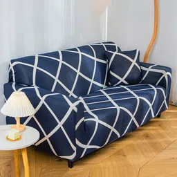 HOUSE OF QUIRK Blue & White Printed 3-Seater Non-Slip Sofa Cover-picture-40