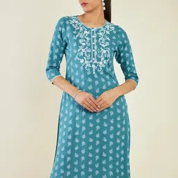 Soch Floral Printed Thread Work Straight Kurta image 1