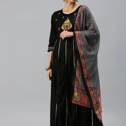 SHOWOFF Women Black Ethnic Motifs Embroidered Anarkali Kurta-picture-8