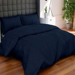 AVI Blue Striped Pure Cotton 300 TC King Duvet Cover-picture-32