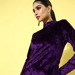 KASSUALLY Women Charming Purple Solid Velvet Dress-image-33