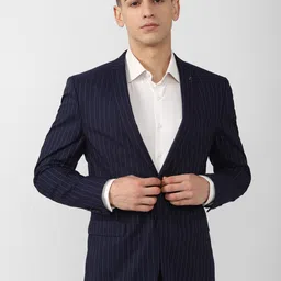 Van Heusen Men Navy Blue Striped Single-Breasted Formal Blazer-picture-45