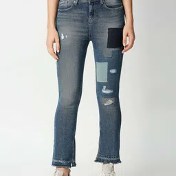 Pepe Jeans Women Blue Flared High-Rise Mildly Distressed Heavy Fade Jeans-image-61
