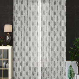 Aura Grey & White 2 Pieces Floral Sheer Window Curtains-image-60