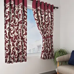 Home Sizzler Maroon & Beige Set of 2 Ethnic Motifs Printed Window Curtain-image-45