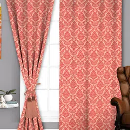Parda Sansar Red & Beige 2 Pieces Ethnic Motifs Printed Room Darkening Window Curtains-image-10