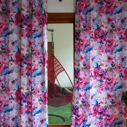 TARA- Sparkling Homes Pink & Blue Floral Window Curtain image 1