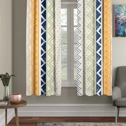 RRC White & Yellow 2 Pieces Geometric Window Curtain-picture-12