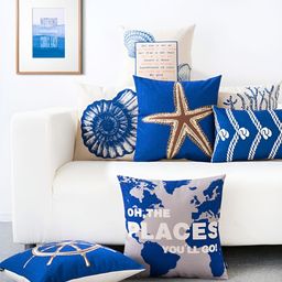 AEROHAVEN Blue & Peach-Coloured 5 Pieces Abstract Square Cushion Covers-picture-2