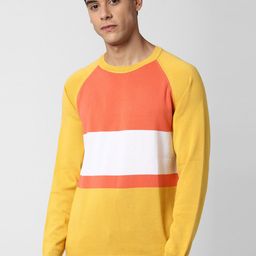 Peter England Casuals Men Yellow & Peach-Coloured Colourblocked Pure Cotton Pullover-picture-43