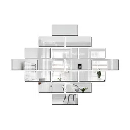 Wall1ders Silver Toned 16 Pieces Rectangle Shaped Acrylic Mirror Wall Stickers-image-85