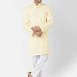DEYANN Men Yellow Pure Cotton Chikankari Embroidered Sherwani & Trouser-picture-45