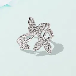 Peora Silver-Plated AD-Studded Butterfly Shape Adjustable Finger Ring-picture-10