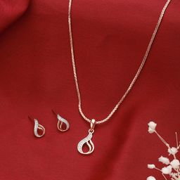 Saraf RS Jewellery Rose Gold Plated AD Studded Swirl Minimal Pendant Jewellery Set-picture-0