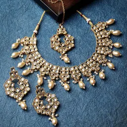 ADIVA Gold-Plated Kundan Studded & Beaded Jewellery Set-picture-40
