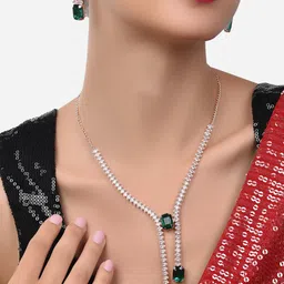 Zaveri Pearls Rose Gold-Plated White & Green Stone-Studded Jewellery Set with Ring-picture-22