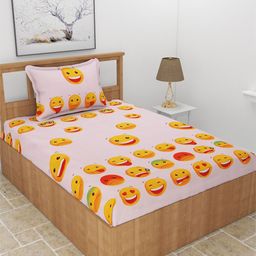 MORADO Pink & Orange Cartoon Characters 210 TC Single Bedsheet with 1 Pillow Covers-picture-32