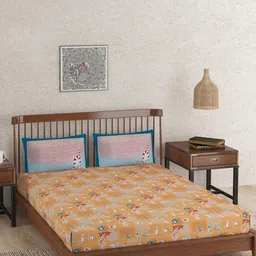 Fabindia Brown & Blue Cartoon Characters Cotton 180 TC Queen Bedsheet With 2 Pillow Covers-picture-28