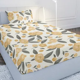 MAYFAIR HOMES LONDON Yellow & White Floral 144 TC King Bedsheet with 2 Pillow Covers-picture-30