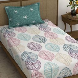 CHHAVI INDIA White & Green Ethnic Motifs 210 TC Single Bedsheet & 1 Pillow Cover-picture-14