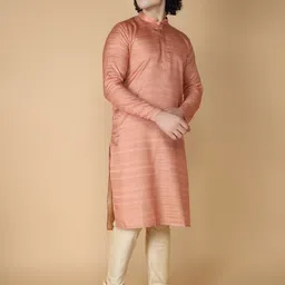 NAMASKAR Striped Band Collar Long Sleeves Kurta With Churidar-picture-27