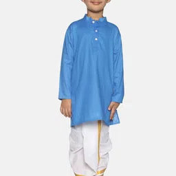 Sethukrishna Boys Blue & White Solid Regular Pure Cotton Kurta and Dhoti Pant Set-picture-30