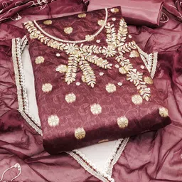 KALINI Ethnic Motifs Banarasi Woven Design Beads & Stons Detail Unstitched Dress Material-image-54