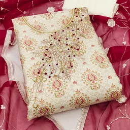 KALINI Floral Printed Beads & Stones Unstitched Dress Material-picture-31