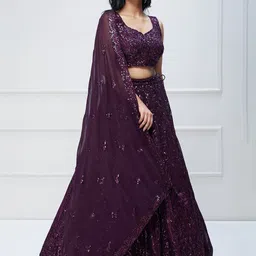 FABPIXEL Embroidered Sequinned Semi-Stitched Lehenga & Unstitched Blouse With Dupatta-picture-21