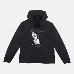Disney by Wear Your Mind Girls Black Frozen Printed Hooded Sweatshirt-image-21
